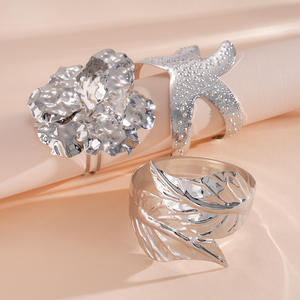 Vintage <b>Silver</b> Plated Tungsten Leaf Starfish Open Wrap <b>Bracelet</b> Freshwater Pearl Trendy Wedding Anniversary Engagement Gift - Product Image 2