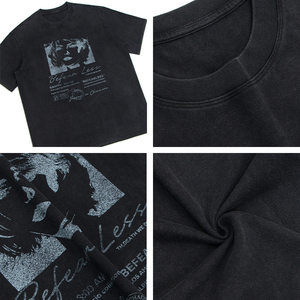 Camiseta Personalizada Estilo Americano Retro Vintage, Lavada y Estampada, Venta al Por Mayor, 260 Gramos, Manga Corta, 100% Algodón, Corte Holgado - Product Image 4