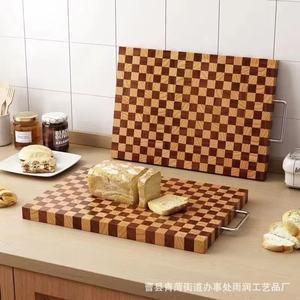 เขียงไม้ลายตารางสี่เหลี่ยมผืนผ้าพร้อมที่จับสำหรับหั่นอาหารในครัว - Product Image 3