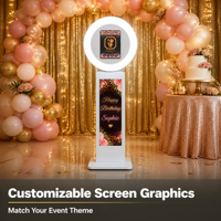 Kiosque photo iPad avec contrôle par application, éclairage annulaire et grand écran LCD pour la location d'événements (fêtes, mariages)