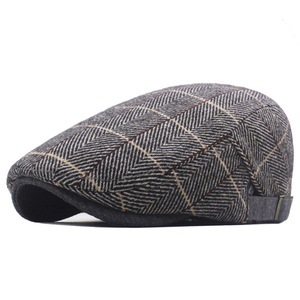 Vente en gros de chapeau béret en tweed tendance réglable deux tissus à carreaux haut plat casquette de lierre chapeau Gatsby pour hommes - Product Image 2