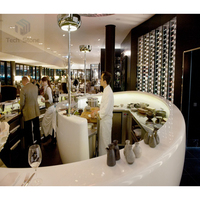 Comptoir de bar semi-circulaire en marbre artificiel blanc brillant, écologique, pour usage commercial dans les hôtels et les écoles