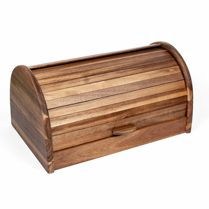 Unique Large Capacity Kitchen Counter Organizer Wooden Bread Storage Box Roll Top Acacia Wood Bread Box