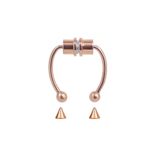 Anneau de <span class=keywords><strong>Nez</strong></span> Magnétique en Acier Inoxydable Sans Perçage, Faux Bijou de Septum Nasal en Forme de C Style Hip Hop, Avec Billes et Cônes Pointus - Product Image 5