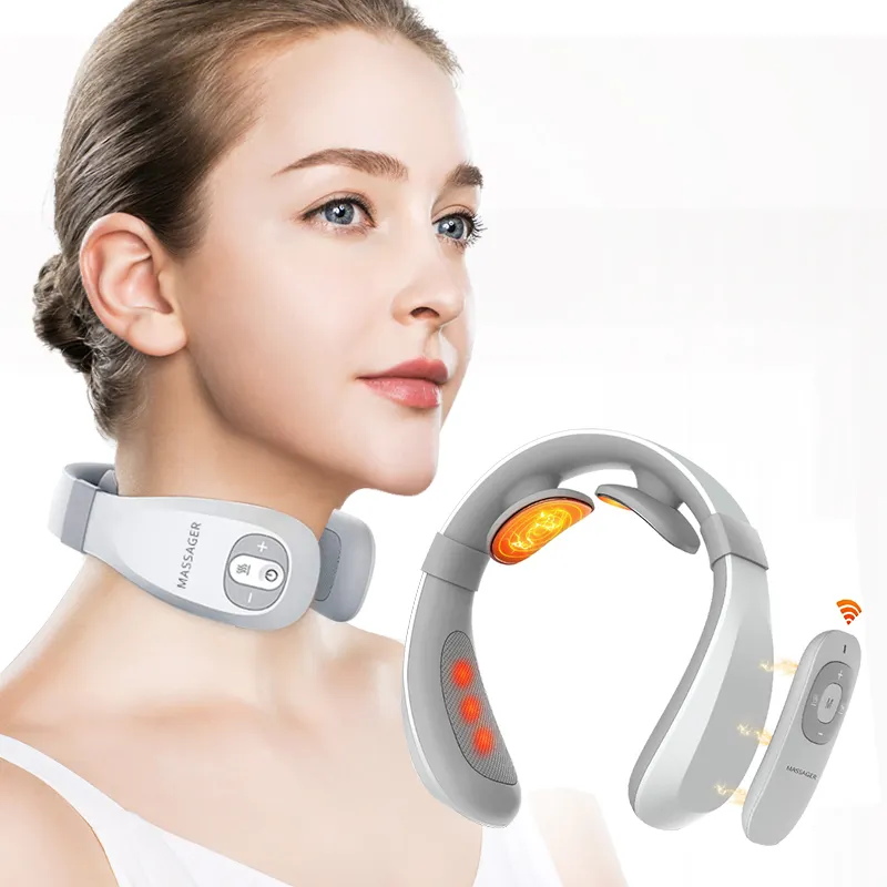 2022 powerful wireless Mini Electric EMS Neck Massager Intelligent Remote Control Heating electronic Smart Neck Massager