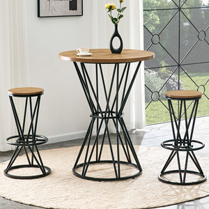 Set Tavolo e Sedie da Bar, Top in MDF Effetto Legno 31,5 Pollici, Struttura in Metallo Nero, Stile Industriale - Product Image 2