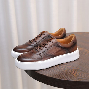 Men's <b>Leather</b> Casual <b>Sneakers</b> with Layered Sole, Plain Oxford Shoes, Thick Bottom, Retro <b>Leather</b> Shoes - Product Image 1