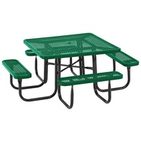 Table de jardin extérieure carrée en acier expansé à 4 bancs table de camping table d'échecs table de pique-nique thermoplastique avec trou pour parapluie