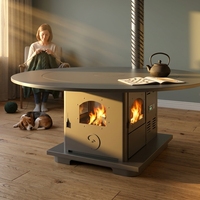 Poêle à granulés de bois biomasse Fangran 180Y, table ronde moderne, 16 kW, chauffage, cuisson, salle à manger, foyer avec vue sur le verre, pour restaurant, famille