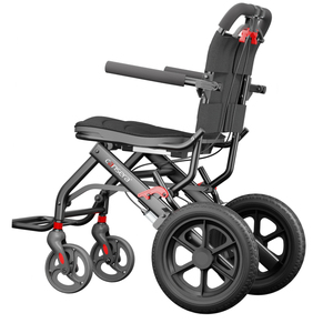 Silla de Ruedas Plegable Portátil con Ruedas Traseras Sólidas de 12 Pulgadas, Marco de Acero al Carbono Negro, Cojines Ergonómicos con Asa, Apta para Avión - Product Image 3