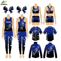 Tenue de cheerleading pour club de danse : Ensemble de survêtement d'échauffement, soutien-gorge de sport, short, legging, maillot de baseball, uniforme de cheerleading universitaire par sublimation