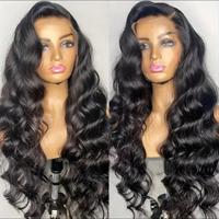Perruque Lace Front HD Transparente 13x4 13x6 en Cheveux Humains, Sans Colle, Pré-coupée, Couleur Naturelle, Longueur Moyenne, Cheveux Longs Ondulés, Grande Onde