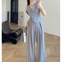 Nouvel ensemble tendance été 2026 pour femme : Gilet chic et luxueux style coréen avec patchwork et pantalon large, élégance de château