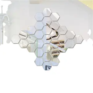 Серебряная Зеркальная Наклейка шестиугольная 3D зеркальная Настенная Наклейка художественное украшение для домашнего помещения DIY 3D акриловая Настенная Наклейка
