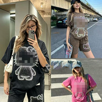 Ensemble décontracté pour femme, collection automne, usage quotidien, ODM, respirant, polyester/coton, tricot uni, coupe ample, motif lettres teintées