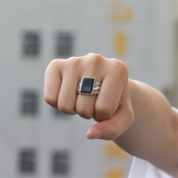 Bague pour homme en argent sterling 925 avec pierre noire, bagues islamiques pour homme