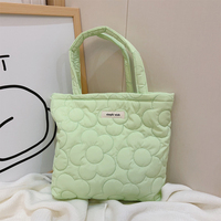 Tas Tote Quilted Puffy Custom Motif Bunga, Tas Selempang Cloud Berlapis Empuk, Tas Tangan Bahan Nilon Katun Lembut untuk Wanita Gaya Korea
