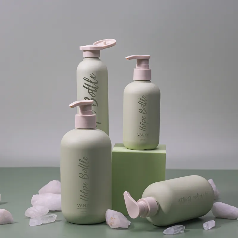 Eco friendly recyclable manufacturer plastic bottle set matte green shower gel cosmetic packaging