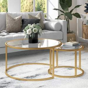 Moderne Glazen Salontafel Set Goud Metalen Nesttafels Huis Woonkamer Slaapkamer Veelzijdige Eetkamer/Keuken Buitenmeubilair - Product Image 1