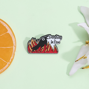 Tout est fin émail broche noir corbeau flamme broche drôle dessin animé Badge bijoux cadeau pour sacs vêtements amis - Product Image 2