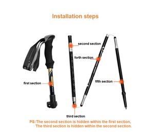 Bâton de marche nordique pliable en fibre de carbone 100%-Bâton de randonnée télescopique avec verrouillage à rabat - Product Image 5