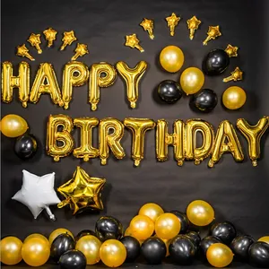 Zwart En Goud Happy Birthday Party Decoraties Set Kit Met Banner Ster Folie Ballonnen Voor 18th 21th 30th 40th 50th verjaardag