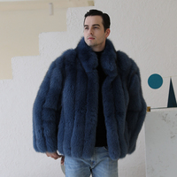 Magnifique veste en fourrure de renard véritable bleu lac, style classique simple pour homme, veste en fourrure de renard véritable sur mesure pour l'hiver