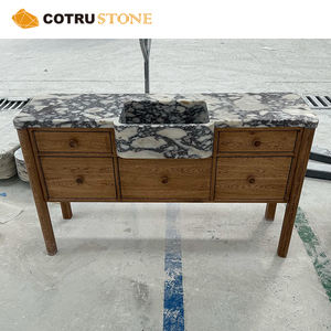 Wastafel Batu Alam Calacatta Viola dengan Kabinet Apron dan Meja Rias Kayu Solid untuk Proyek Kamar Mandi Mewah - Product Image 3