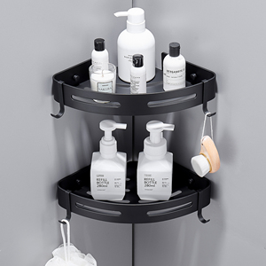Wire Black Floating Triangle Sticky Toilet Rack Stand Corner Shelf Storage Organizer In The Bathroom