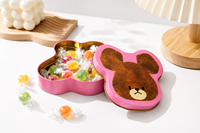 Boîte cadeau en fer blanc rose avec motif visage d'ours, étui métallique personnalisé en forme d'ours pour emballage de bonbons et bijoux, idéal pour les fêtes