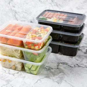 Niveau 5 Pp Plastic 2 Verdelen Magnetron Voedsel Container Lunch Box Met Deksel Voor Rijst Maaltijd Bento Fast Food Zuidoost-azi aziatische Voedsel