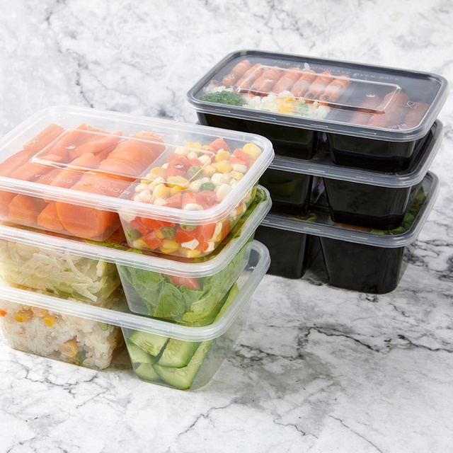 Level 5 PP Plastic 2 Divide Microwave Food Container Lunch Box with Lid for Rice Meal Bento Fast Food Southeast Asian Food