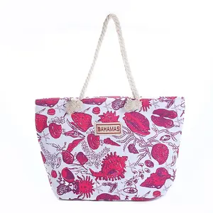 Wholesale starfish and conch design one-shoulder handbag fashion hemp rope canvas handheld commemorative bag