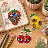 Aangepaste fruit-journaal stickers waterdicht vintage sticker retro surrealistische vinyl die-cut zelfklevend voor notitieboek en laptop