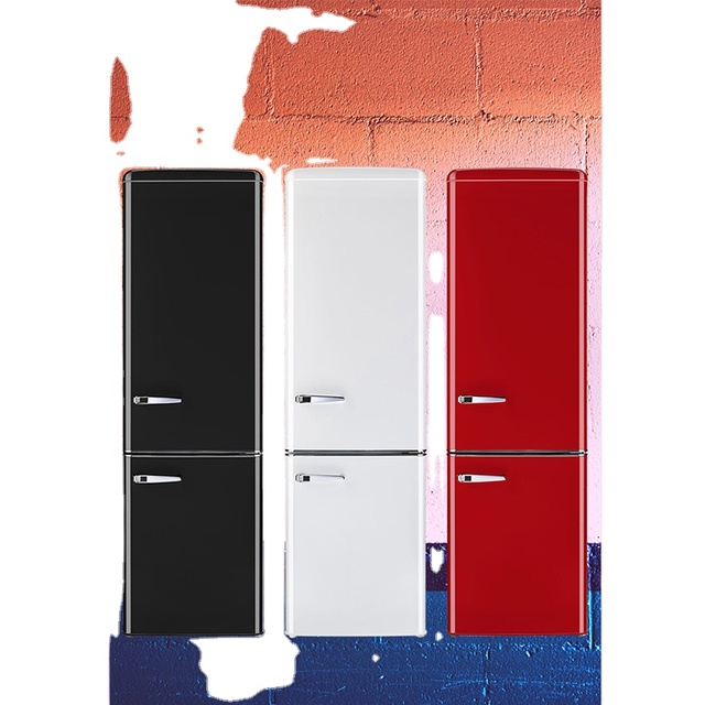 Red Retro Compact Double Door Refrigerator with Freezer Compartment