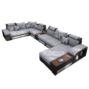 Modern Living Room Sofás Set U Shaped Sofá Reclinável Microfibra Luxo Tecido Sofá secional para Home Furniture 7 Seater L