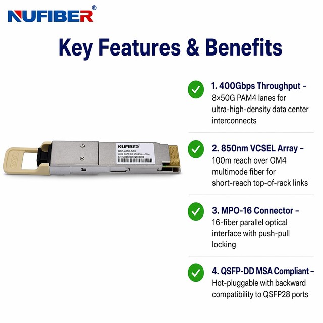 QSFP DD 400G SR8 850nm 100m MTP MPO Optical Fiber Module Transceiver Mellanox Juniper Compatible Ready to Ship in Stock Warranty