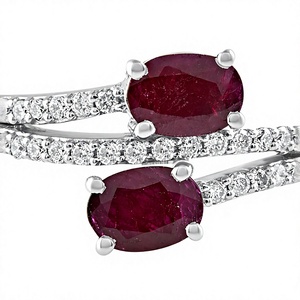 Bague en argent sterling 925 avec rubis et diamant, sertissage à griffes, coupe ovale, bague classique pour femme avec pierre précieuse - Product Image 4