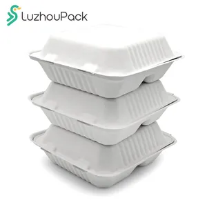 LuzhouPack personalizado impermeable a prueba de grasa desechable clamshell to go cajas compostable contenedor para llevar