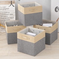 Boîtes de rangement pliables écologiques en tissu, coton et lin, forme rectangulaire, capacité 30L, personnalisables avec logo, pour vêtements et jouets.