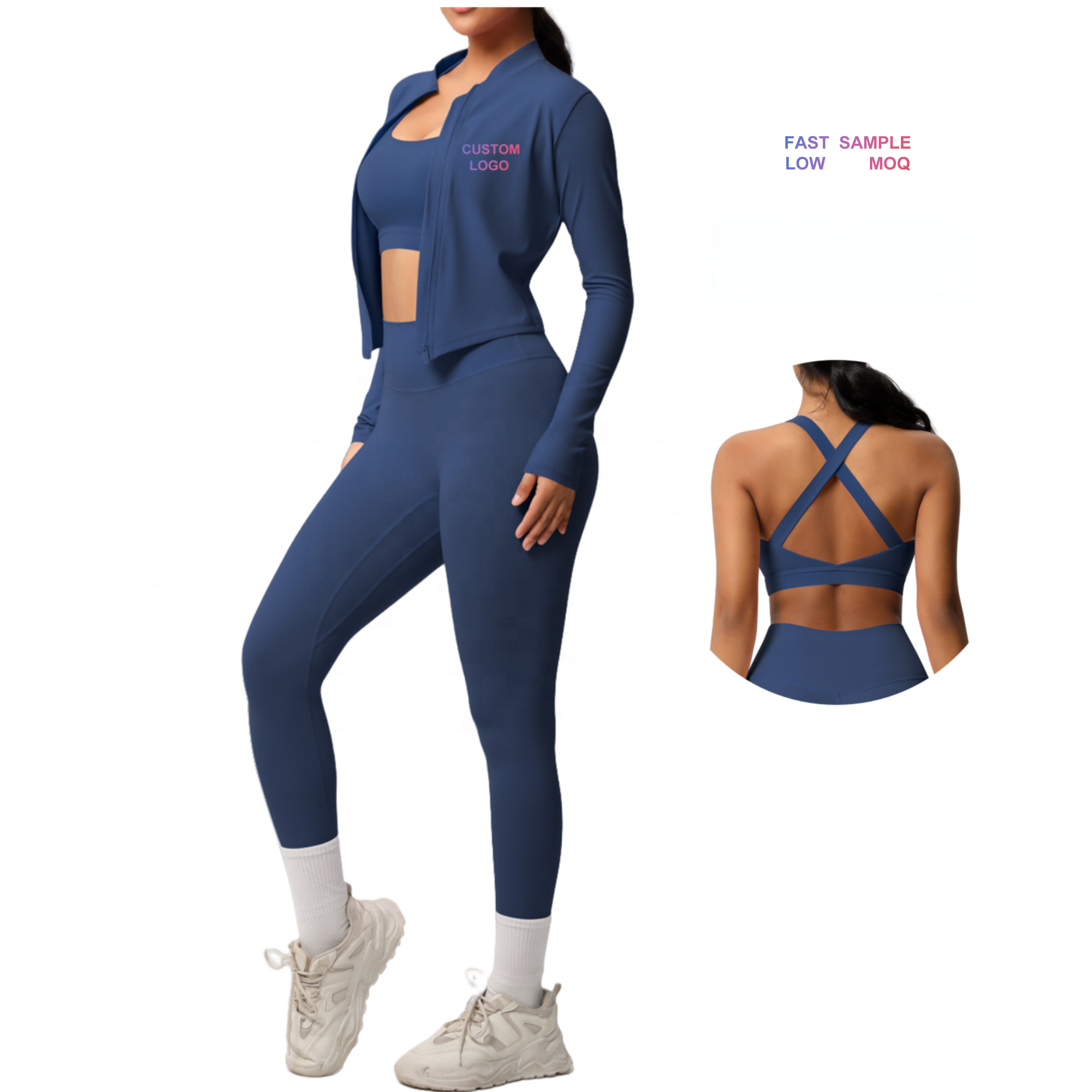 OEM Quick Drying Yoga Jackets Custom Logo Compression 3 Piece Yoga Suit Women Gym Leggings Bras Top Yoga Sets