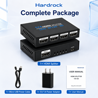 Répartiteur métallique Hardrock 4Kx2K 1x4 10,2 Gbit/s avec réinitialisation du signal et prise en charge 3D pour affichages de détail et installations AV