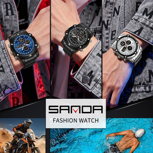 SANDA 3394 นาฬิกาข้อมือผู้ชายมัลติฟังก์ชั่นคุณภาพสูง, นาฬิกาดิจิตอลกันน้ำหน้าปัดขนาดใหญ่แบบการเคลื่อนที่คู่พร้อมสายเหล็ก - Product Image 6