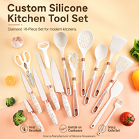 Ensemble d'ustensiles de cuisine YMS 16 pièces jetables en silicone antiadhésif, sûrs pour les aliments et antidérapants, comprenant cuillère de cuisine, spatule et couteaux ménagers