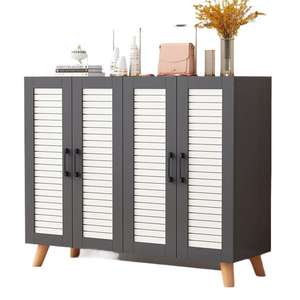 Modern <b>Shoe</b> <b>Cabinet</b> With Sliding Doors <b>Large</b> Capacity <b>Storage</b> For Living Room Entryway Organizer Gray White Design - Product Image 5