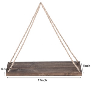 Étagères flottantes murales pour la maison <span class=keywords><strong>avec</strong></span> <span class=keywords><strong>corde</strong></span> pivotante Étagères décoratives murales en bois Ensemble de 2 - Product Image 6