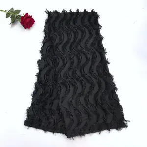 Beautifical African Lace Fabric Chiffon Long Wool Fabric for Summer dress Material 5yards JYN278
