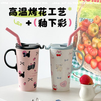 Tasse en céramique Lelyi Ins, motif dessin animé mignon, style graffiti, design créatif, esthétique riche en couleurs, pour les jeunes filles, cadeau d'affaires, grande capacité, tasse haute