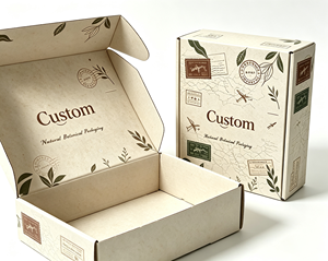 Boîte d'expédition en carton ondulé écologique à motif de timbres vintage, personnalisable avec logo, pour emballage cosmétique et beauté – Offre Spéciale - Product Image 1