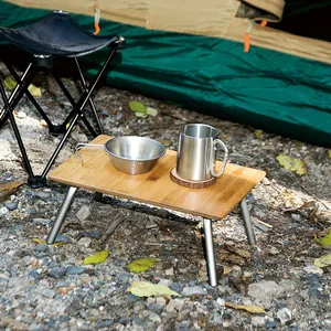Tabela portátil dobrável de bambu, mini mesa de acampamento ao ar livre